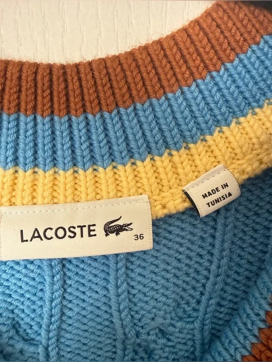 Lacoste Women's V-Neck Cable Knit Wool Sweater - Picture 4 of 6